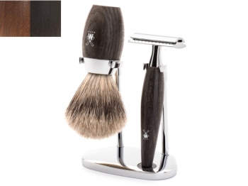 Mhle Rasierset KOSMO Dachshaar 3-teilig Rasierhobel und Rasierpinsel Mooreiche