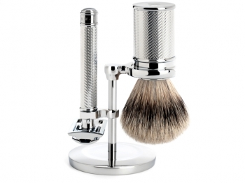 Mhle Rasierset TRADITIONAL 3-teilig mit Rasierhobel und Silberspitz Rasierpinsel