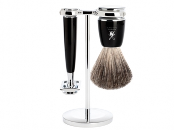 Mhle RYTMO Rasierset 3-teilig mit Rasierpinsel u. Rasierhobel Edelharz schwarz