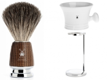 Mhle RYTMO Dachshaar  Rasierpinsel Eschenholz Setangebot mit Rasiernapf wei