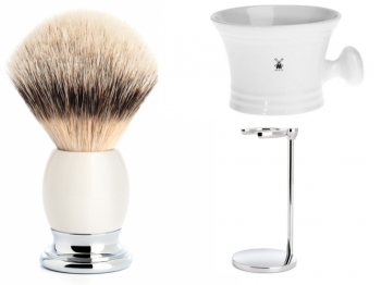 Set Angebot Mhle Rasierpinsel SOPHIST Silberspitz Dachshaar mit Halter und Seifenschale