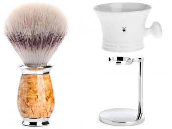 Rasierpinsel Setangebot 3tlg. Mhle Purist Silvertip Fibre Maserbirke