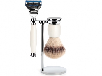 Mhle Rasierset Sophist mit Nassrasierer Gillette Fusion kompatibel und Silvertip Fibre Rasierpinsel Porzellan