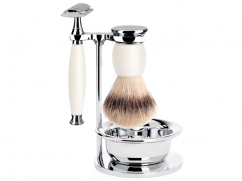 Mhle Rasierset Sophist mit Rasierhobel und Silvertip Fibre Rasierpinsel Porzellan