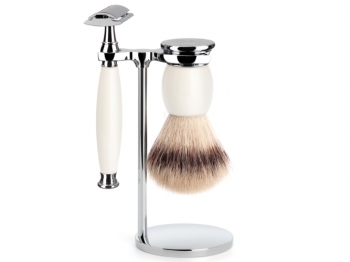 Mhle Rasierset Porzellan 3-teilig Silvertip Fibre Flachklingenrasierer