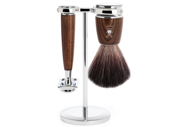 Rasierset Mhle RYTMO 3-teilig mit Rasierhobel und Rasierpinsel Black Fibre Eschenholz