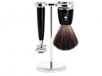 Rasierset Mhle RYTMO 3-teilig mit Rasierhobel und Rasierpinsel  Black Fibre Edelharz