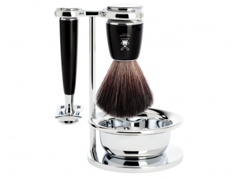 Rasierset Mhle RYTMO 4-teilig mit Rasierhobel und Rasierpinsel  Black Fibre Edelharz