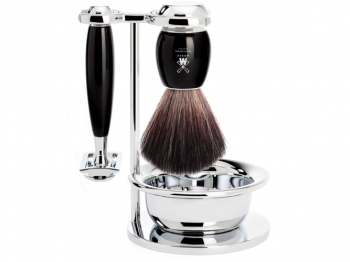 Mhle VIVO Rasierset 4-teilig Black Fibre schwarz Edelharz mit Rasierhobel