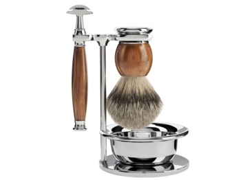 Mhle Rasierset Sophist mit Rasierhobel und Silberspitz Rasierpinsel Eisenholz