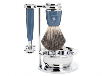 Mhle RYTMO Rasierset 4-teilig mit Rasierhobel und Dachshaar Rasierpinsel Edelharz petrol-blau