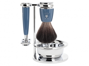 Rasierset Mhle RYTMO 4-teilig mit Rasierhobel und Rasierpinsel Black Fibre Edelharz petrol