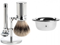 Mhle Rasierset TRADITIONAL mit Rasierhobel und Silberspitz Rasierpinsel Halter und Seifenschale