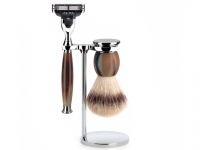Mhle Rasierset Sophist Nassrasierer  Gillette Mach3 kompatibel Rasierpinsel Silvertip Fibre Horn dunkel