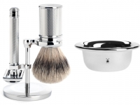 Mhle Rasierset TRADITIONAL mit Rasierhobel und Silberspitz Rasierpinsel Halter und Seifenschale