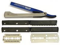 DOVO Shavette Leichtmetall blau eloxiert, Griff Edelstahl satiniert ( Rasiermesser fr Wechselklinge )