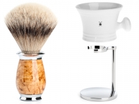 Rasierpinsel Setangebot 3tlg. Mhle Purist Dachshaar Silberspitz Maserbirke