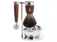 Rasierset Mhle RYTMO 4-teilig mit Rasierhobel und Rasierpinsel  Black Fibre Eschenholz