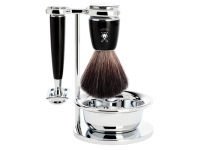 Rasierset Mhle RYTMO 4-teilig mit Rasierhobel und Rasierpinsel  Black Fibre Edelharz