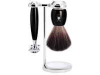 MHLE VIVO Rasierset 3-teilig mit Rasierhobel und Black Fibre Rasierpinsel schwarz