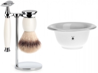 Setangebot MHLE Rasierset Sophist mit Rasierhobel Silvertip Fibre Rasierpinsel Porzellan und Seifenschale