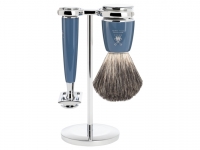 Mhle RYTMO Rasierset 3-teilig mit Rasierhobel und Dachshaar Rasierpinsel Edelharz petrol-blau