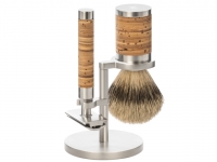 MHLE Rasierset ROCCA mit Rasierhobel und Silberspitz Dachshaar Rasierpinsel Edelstahl Birkenrinde