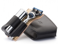 Mhle Reise - Rasierset 3-teilig Nassrasierer FUSION kompatibel und Rasierpinsel Etui Leder schwarz