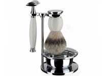 Mhle Rasierset Sophist mit Rasierhobel und Dachs Silberspitz Rasierpinsel Porzellan