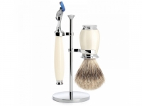 MHLE Rasierset Purist Nassrasierer Gillette Mach3 kompatibel Rasierpinsel elfenbeinfarben