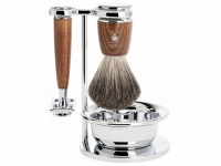 Mhle RYTMO Rasierset 4-teilig mit Rasierhobel und Dachshaar Rasierpinsel Eschenholz