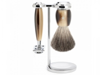 Rasierset Mhle VIVO 3-teilig mit Rasierhobel und Rasierpinsel hornfarben