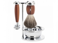 Mhle VIVO Rasierset 4-teilig Pflaumenholz mit Rasierhobel und Dachshaar Rasierpinsel