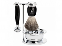 Mhle VIVO Rasierset 4-teilig schwarz Edelharz mit Rasierhobel und Dachshaar Rasierpinsel